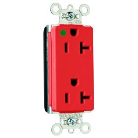 Pass & Seymour Straight Blade Receptacle PT26362-HGRED Decorator Duplex Wall Mount Straight Blade Receptacle, 125 VAC, 20 A, 2 Poles, 3 Wires, Red