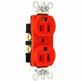 Pass & Seymour IG5262 Duplex Heavy Duty Straight Blade Receptacle, 125 VAC, 15 A, 2 Poles, 3 Wires, Orange