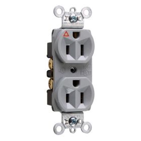 Pass & Seymour IG5262-GRY Duplex Heavy Duty Straight Blade Receptacle, 125 VAC, 15 A, 2 Poles, 3 Wires, Gray