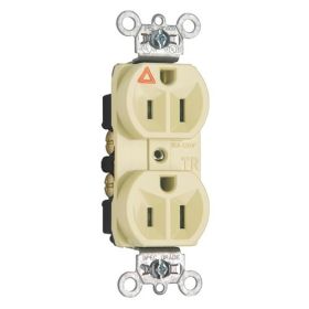 Pass & Seymour IG5262-I Duplex Heavy Duty Straight Blade Receptacle, 125 VAC, 15 A, 2 Poles, 3 Wires, Ivory