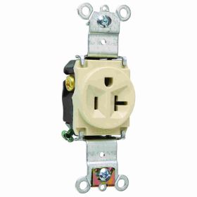 Pass & Seymour 5361-I Heavy Duty Single Straight Blade Receptacle, 125 VAC, 20 A, 2 Poles, 3 Wires, Ivory