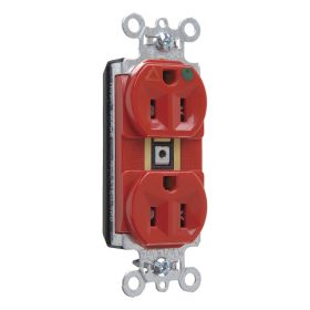 Pass & Seymour Straight Blade Receptacle PTIG8200-RED 3-Phase Duplex Heavy Duty Isolated Ground Wall Mount Straight Blade Receptacle, 125 VAC, 15 A, 2 Poles, 3 Wires, Red