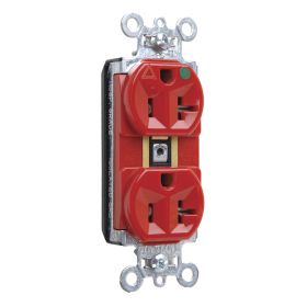 Pass & Seymour Straight Blade Receptacle PTIG8300-RED 3-Phase Duplex Heavy Duty Isolated Ground Wall Mount Straight Blade Receptacle, 125 VAC, 20 A, 2 Poles, 3 Wires, Red