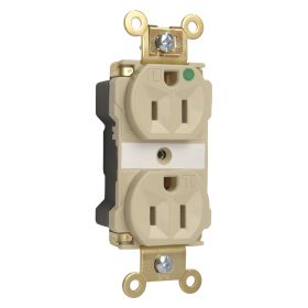 Pass & Seymour PlugTail PT8200-ILI 3-Phase Duplex Extra Heavy Duty Straight Blade Receptacle, 125 VAC, 15 A, 2 Poles, 3 Wires, Ivory