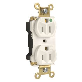 Pass & Seymour Straight Blade Receptacle PT8200-ILW 3-Phase Duplex Extra Heavy Duty Illuminated Wall Mount Straight Blade Receptacle, 125 VAC, 15 A, 2 Poles, 3 Wires, White