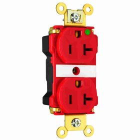 Pass & Seymour PlugTail PT8300-ILRED Duplex Extra Heavy Duty LED Illuminated Straight Blade Receptacle, 125 VAC, 20 A, 2 Poles, 3 Wires, Red