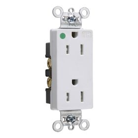 Pass & Seymour Straight Blade Receptacle TR26262-HGW 3-Phase Decorator Duplex Heavy Duty Tamper Resistant Wall Mount Straight Blade Receptacle, 125 VAC, 15 A, 2 Poles, 3 Wires, White