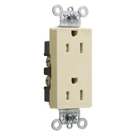 Pass & Seymour TR26262-I 3-Phase Decorator Duplex Heavy Duty Tamper Resistant Straight Blade Receptacle, 125 VAC, 15 A, 2 Poles, 3 Wires, Ivory