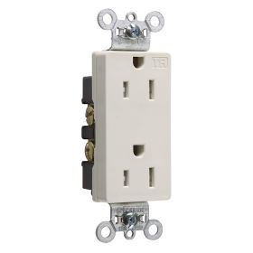 Pass & Seymour TR26262-LA 3-Phase Decorator Duplex Heavy Duty Tamper Resistant Straight Blade Receptacle, 125 VAC, 15 A, 2 Poles, 3 Wires, Light Almond