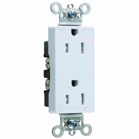 Pass & Seymour TR26262-W Decorator Duplex Heavy Duty Tamper Resistant Straight Blade Receptacle, 125 VAC, 15 A, 2 Poles, 3 Wires, White