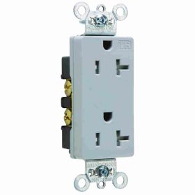 Pass & Seymour TR26362-GRY Decorator Duplex Heavy Duty Tamper Resistant Straight Blade Receptacle, 125 VAC, 20 A, 2 Poles, 3 Wires, Gray