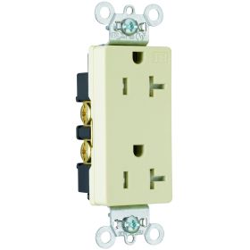 Pass & Seymour TR26362-I Decorator Duplex Heavy Duty Tamper Resistant Straight Blade Receptacle, 125 VAC, 20 A, 2 Poles, 3 Wires, Ivory