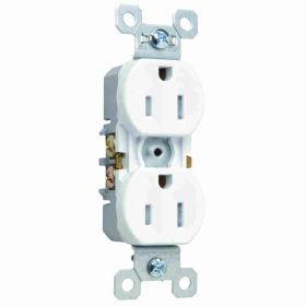 Pass & Seymour TradeMaster 3232-TRSW Duplex Tamper Resistant Self-Grounding Receptacle, 125 VAC, 15 A, 2 Poles, 3 Wires, White