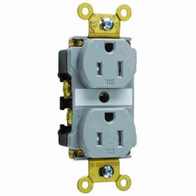 Pass & Seymour TR15-GRY Duplex Tamper Resistant Straight Blade Receptacle, 125 VAC, 15 A, 2 Poles, 3 Wires, Gray