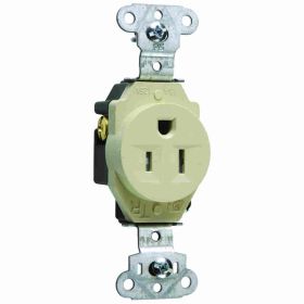 Pass & Seymour TR5251-I Single Tamper Resistant Straight Blade Receptacle, 125 VAC, 15 A, 2 Poles, 3 Wires, Ivory