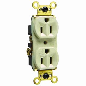 Pass & Seymour WR5262-I Duplex Heavy Duty Weather Resistant Straight Blade Receptacle, 125 VAC, 15 A, 2 Poles, 3 Wires, Ivory