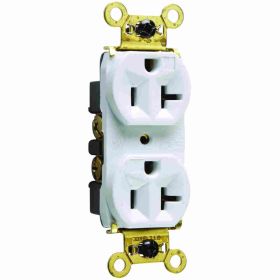 Pass & Seymour WR5362-W Duplex Heavy Duty Weather Resistant Straight Blade Receptacle, 125 VAC, 20 A, 2 Poles, 3 Wires, White