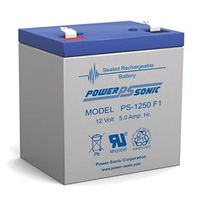 Power Sonic PS-1250F1 Rechargeable Battery 12V 5 Ah F1 Terminals ABS Plastic Case 3.54 In. Length