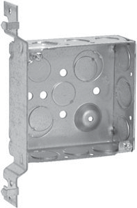 Crouse-Hinds TP423 4 In. Square 1-1/2 In. Deep Welded Steel Box with "VMS" Bracket and Ground Bump 1/2 & 3/4 In. Knockouts