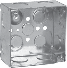 Crouse-Hinds TP432 4 In. Square 2-1/8 In. Deep Welded Steel Box with Ground Bump 3/4 In. Side Knockouts 1/2 & 3/4 In. Bottom