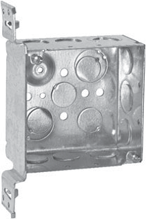 Crouse-Hinds TP451 4 In. Square 2-1/8 In. Deep Welded Steel Box with "VMS" Bracket and Ground Bump 1/2 & 3/4 In. Knockouts