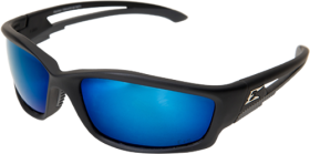 Edge Eyewear TSKAP218 Kazbek Black Frame Safety Glasses With Polarized Aqua Precision Blue Mirror Lenses