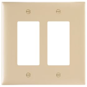 Pass & Seymour TradeMaster TPJ262-I Junior Jumbo Standard Wallplate, 2 Gangs, Ivory, 6 in H x 5-1/8 in W, Nylon/Thermoplastic