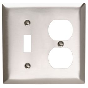 Pass & Seymour SS18 Standard Combination Wallplate, 2 Gangs, 7 in, 302 Stainless Steel