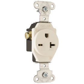 Pass & Seymour 5851-LA Heavy Duty Single Straight Blade Receptacle, 250 VAC, 20 A, 2 Poles, 3 Wires, Light Almond