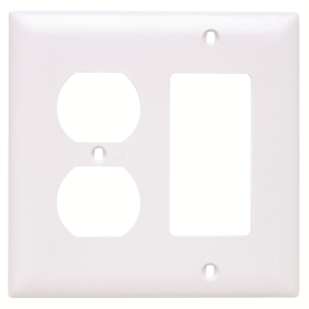 Pass & Seymour TP826W Combination Openings 1 Duplex Receptacle and 1 Decorator Two Gang White Thermoplastic Plate