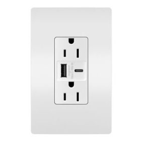 Pass & Seymour radiant R26USBAC6W radiant 15A Tamper-Resistant Ultra-Fast USB Type A/C Outlet White