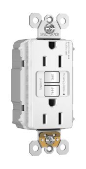 Pass & Seymour PT1597-W Duplex Self-Test GFCI Receptacle With Matching TP Wall Plate, 125 VAC, 15 A, 2 Poles, 3 Wires, White