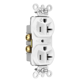 Pass & Seymour 5362CH-W Duplex Half Control Straight Blade Receptacle, 125 VAC, 20 A, 2 Poles, 3 Wires, White