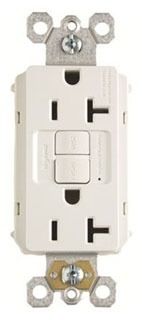 Pass & Seymour PlugTail PT2097-W Self-Test Duplex GFCI Receptacle, 125 VAC, 20 A, 3 Wires, White