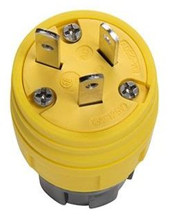 Pass & Seymour 14W07 Non-Grounding Watertight Straight Blade Plug, 125/250 VAC, 10/15 A, 3 Poles, 3 Wires, Yellow