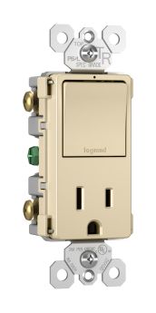 Pass & Seymour RCD38TRI radiant 3-Way Tamper Resistant Combination Switch and Receptacle, 15 A, 120/125 VAC, 1 Poles, 14 to 12 AWG Wire