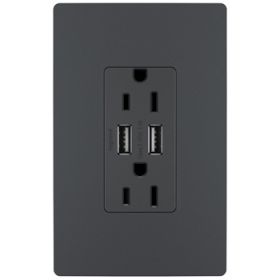 Pass & Seymour TM826-USBDBCCV4 radiant 2-Port Self-Grounding USB Charger With Duplex Decorator Temper Resistant Receptacle, 15 A, 125 VAC, Dark Bronze