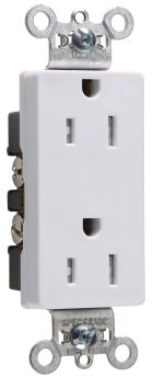 Pass & Seymour Straight Blade Receptacle TR26242-W Decorator Duplex Tamper Resistant Straight Blade Receptacle, 125 VAC, 15 A, 2 Poles, 3 Wires, White