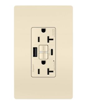 Pass & Seymour radiant 2097TRUSBACLA radiant Tamper-Resistant 20A Duplex Self-Test GFCI Receptacles with SafeLock Protection Type A/C Outlet Light Almond