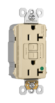 Pass & Seymour PlugTail PT2097-HGI 2097HG Self-Test Duplex GFCI Receptacle, 125 VAC, 20 A, 2 Poles, 3 Wires, Ivory