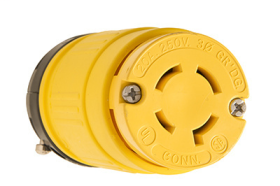 Pass & Seymour Turnlok 2775 Dust-Tight Medium Straight Blade Locking Connector, 250 VAC, 20 A, 3 Poles, 4 Wires, Yellow