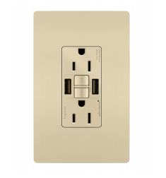 Pass & Seymour radiant 1597TRUSBAA-I 15A Tamper-Resistant Self-Test GFCI USB Type-Aa Outlet Ivory