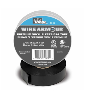 Ideal Wire Armour 46-33 Premium Professional Grade Electrical Tape, 3/4 in W x 66 ft L, 7 mil THK, Vinyl, Black