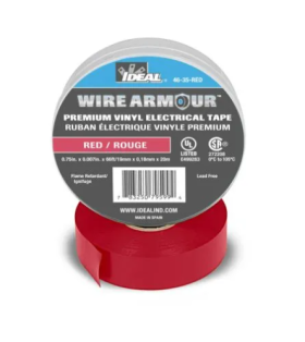 Ideal Wire Armour 46-35-RED Color Coding Premium Professional Grade Electrical Tape, 3/4 in W x 66 ft L, 7 mil THK, Vinyl, Red