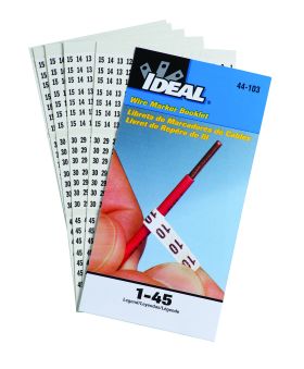 Ideal 44-103 Pre-Printed Wire Marker Booklet, 1-1/2 in L x 1/4 in W, Black/White, Plastic Impregnated Cloth