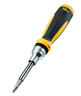 Ideal 35-688 21-in-1 Screwdriver, #1, #2, #3, 3/16 in, 1/4 in, 5/16 in, #1, #2, #15, #20, #25, #30, 3/32 in, 1/8 in, 3/16 in, 5/32 in, 1/4 in, 5/16 in, 7/16 in Hex, Nut, Phillips, Slotted, Square Recess, Star, Steel Shank, 9-1/2 in OAL, Santoprene Ha