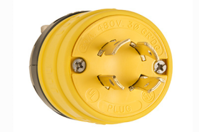 Pass & Seymour Turnlok 2676 Dust-Tight Medium Straight Blade Locking Plug, 480 VAC, 20 A, 3 Poles, 4 Wires, Yellow