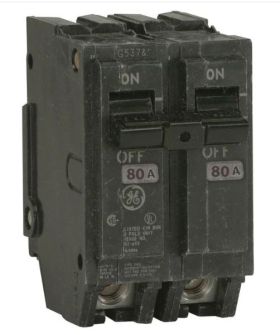 GE Q-Line THQL2180 Type THQL Molded Case Circuit Breaker 120/240 VAC 80 A 10 kA 2 Poles Long Time/Instantaneous Trip