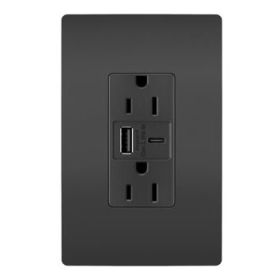 Pass & Seymour radiant R26USBAC6BK radiant 15A Tamper-Resistant Ultra-Fast USB Type A/C Outlet Black