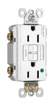 Pass & Seymour 1597-HGTRW 1597HGTR Self-Test Tamper Resistant Duplex GFCI Receptacle With SafeLock Protection, 125 VAC, 15 A, 2 Poles, 3 Wires, White